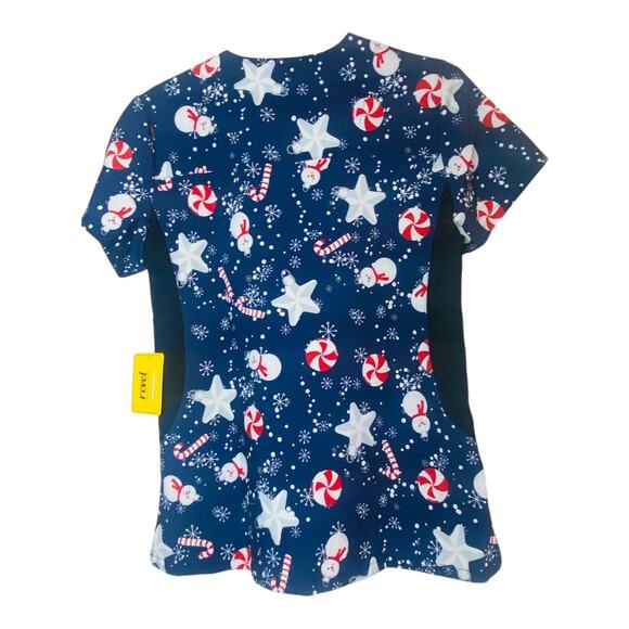 Revel Premium Stretch Scrub Top Christmas V Neck Multicolor Medium Lot of 5 - Picture 10 of 12